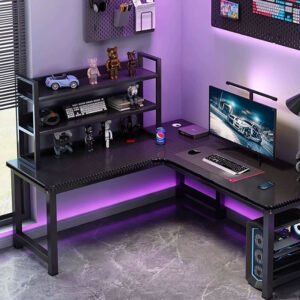 Steel-Wood Corner Desk + Storage Rack